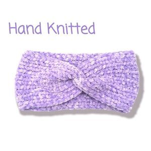 New Knitted Twisted Headband Ear Warmer Lavender Chenille Handmade Handcrafted